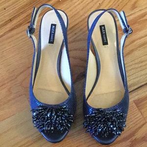 Alex Marie navy blue glittery suede heels